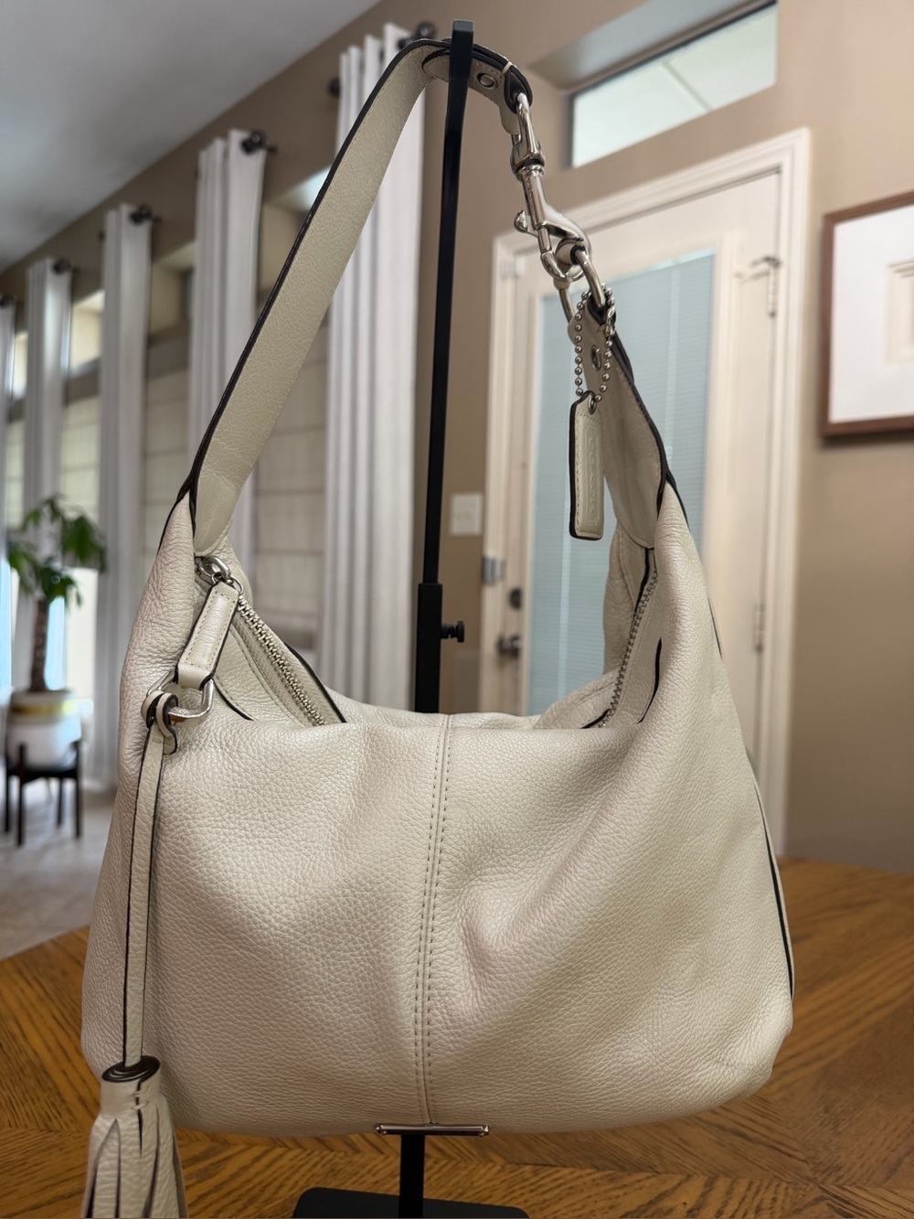 Coach Avery Pebbled Leather Shoulder Bag in Pearlized Chalk